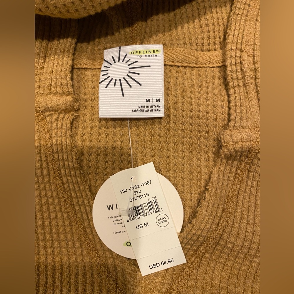 BRAND NEW. mustard yellow crop waffle hoodie. Brand new from aerie.